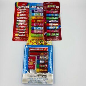 Lot of 32 Pieces Mixed Lip Balms; Cereals/Skittles/Care Bears/Bubble Gum